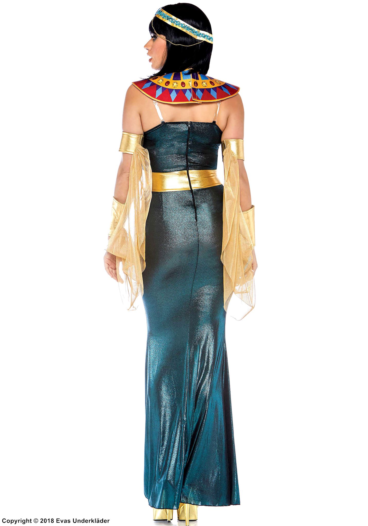 Egyptian goddess, costume dress, rhinestones, sequins, belt